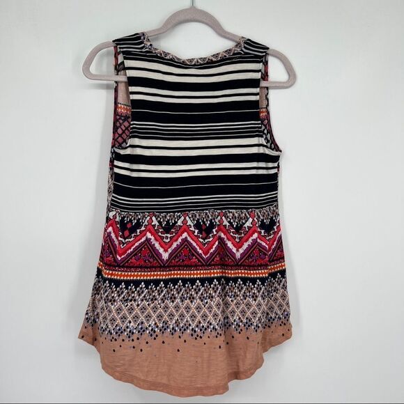 Anthropologie Meadow Rue V Neck Print Peplum Pom Pom Striped Sleeveless Tank Top - Picture 7 of 9